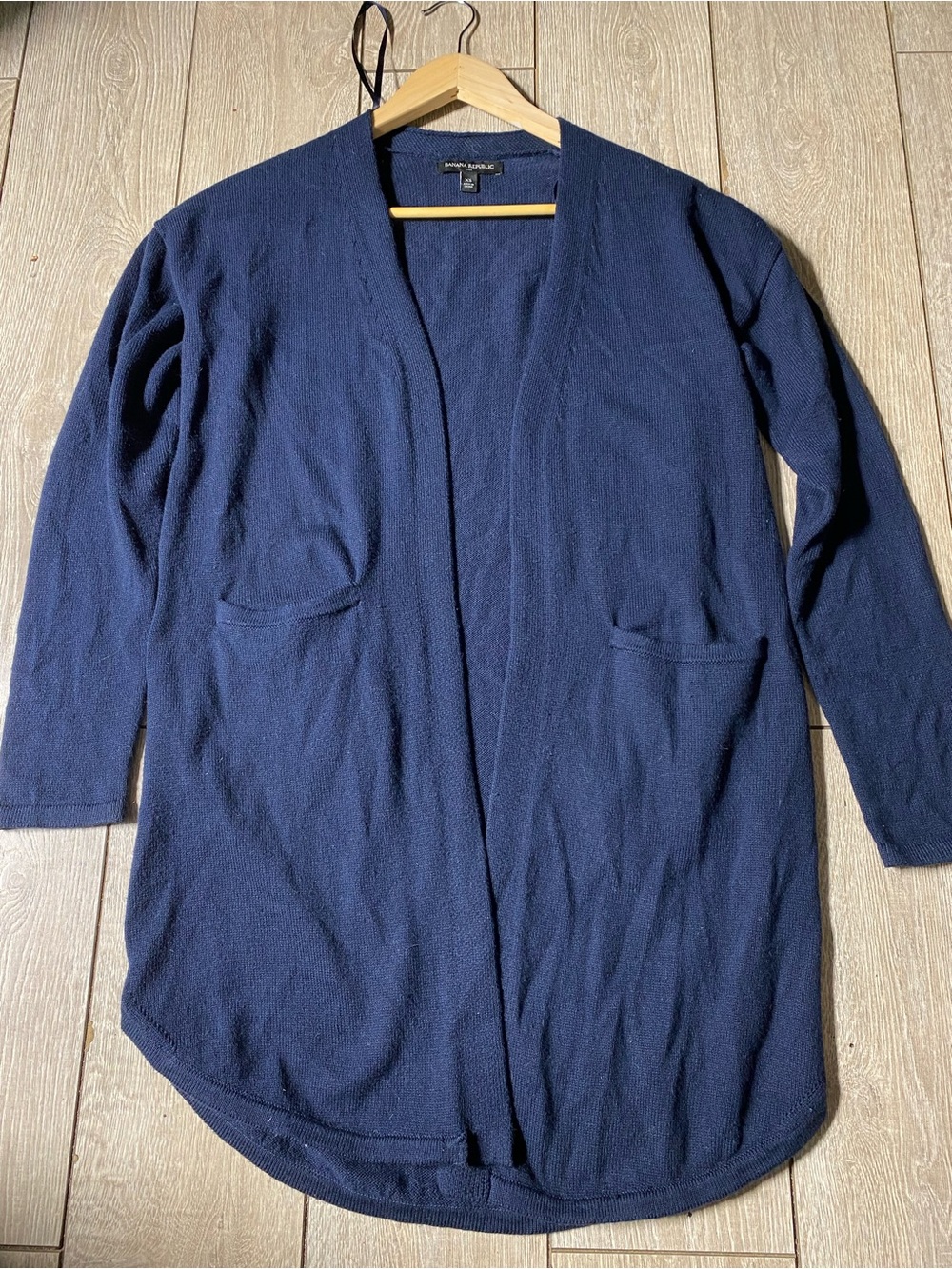 Banana Republic Navy Blue Open Front Longline Cardigan Sweater Pockets XS